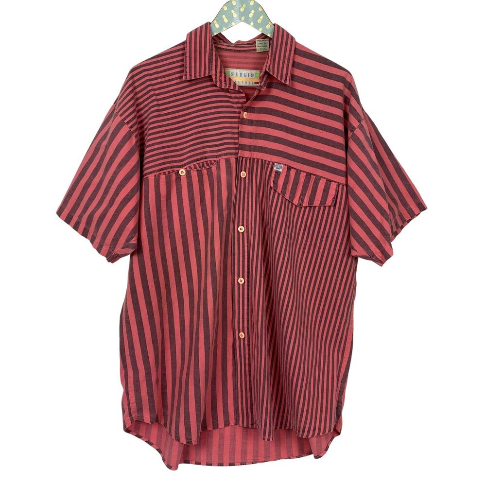 Vintage Sergio Valente Shirt Mens Large Red Stripe Button Up Mallcore 80s 90s